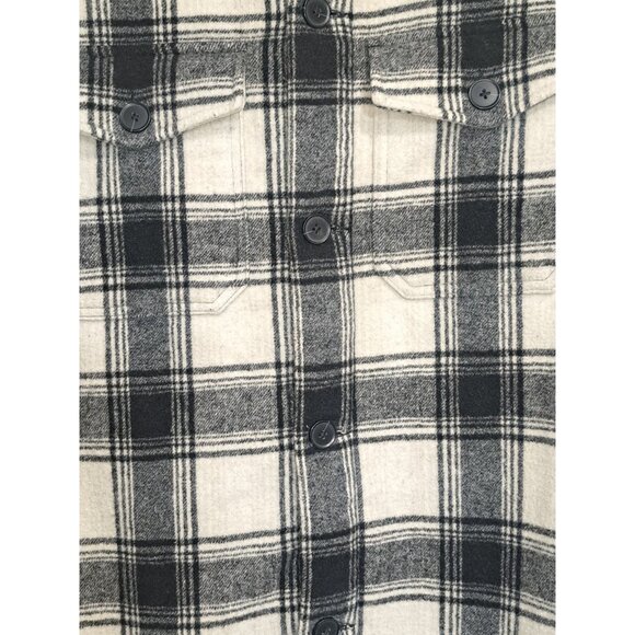 Express Womens Wool Blend Plaid Jacket Shacket Black/White L Button Front - Picture 5 of 8